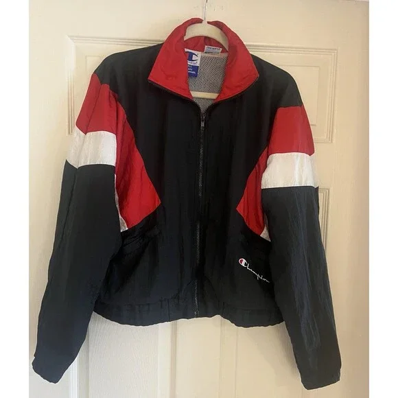 vintage Champion 90s color-block Men’s windbreaker Sz S classic red Black Y2K - Picture 1 of 9